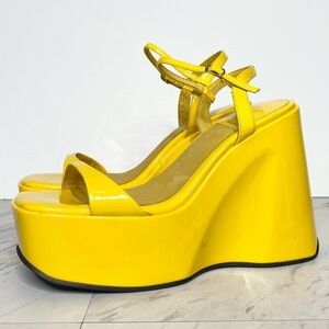 Jeffrey Campbell Exhilarate Yellow Patent Platform Wedge Sandal 9